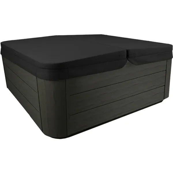 Couvert de spa noir sur cabinet gris